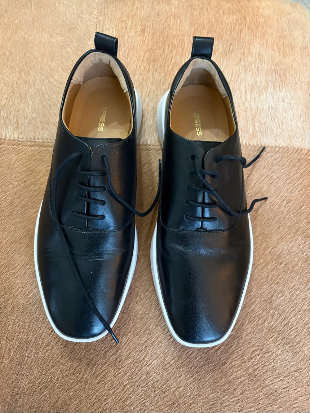 Express Black Leather Derby Shoes with White Sole